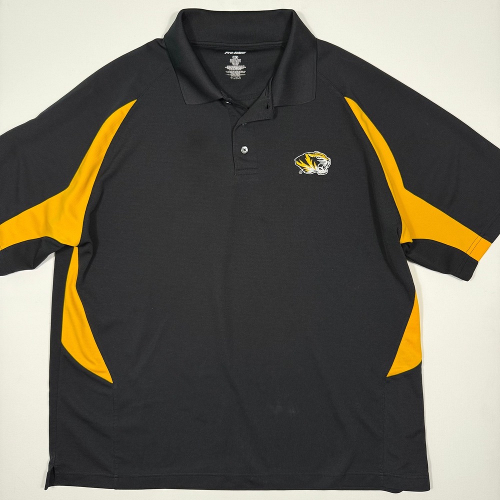 Pro Edge Missouri Tigers Mizzou Polo Shirt Mens XL Black Gold Performance Top